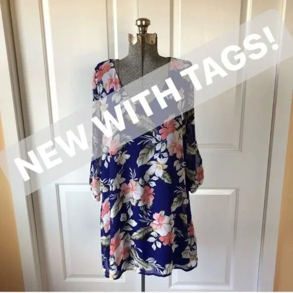 LULUS NWT BLUE & PINK FLORAL LOOSE FIT FLOWY DRESS - Picture 2 of 11